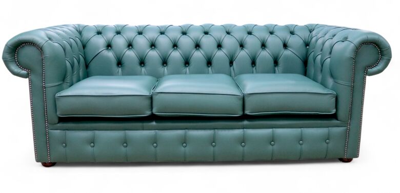 Chesterfield 3 Seater Settee Jade Green Leather Sofa