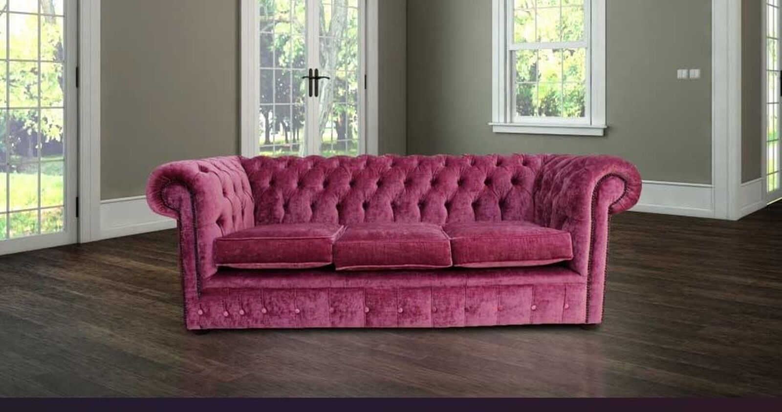 Product photograph of Chesterfield 3 Seater Settee Modena Rose Velvet Sofa Offer from Designer Sofas 4U