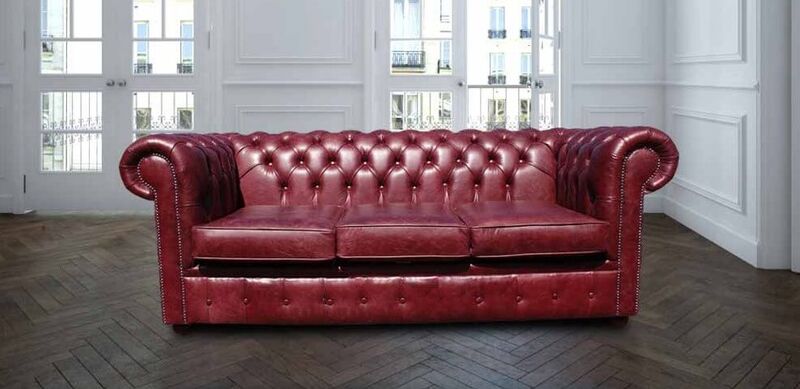 Product photograph of Chesterfield 3 Seater Settee Old English Burgandy Leather Sofa from Designer Sofas 4U