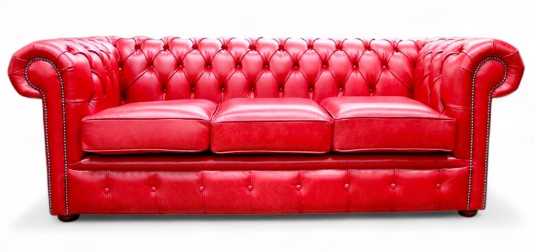 Chesterfield 3 Seater Settee Old English Gamay Leather Sofa