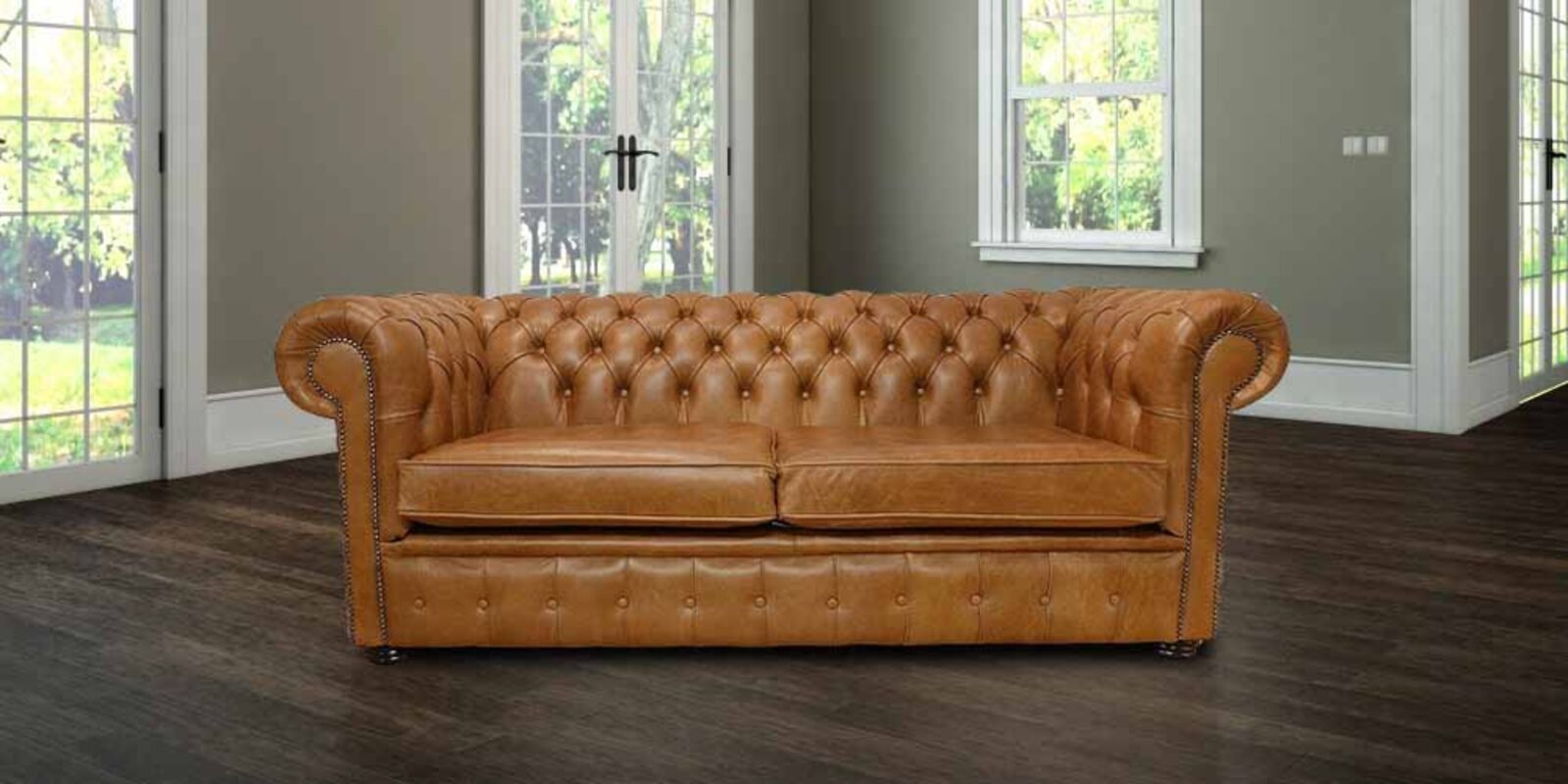 Product photograph of Chesterfield 3 Seater Settee Old English Tan Leather Sofa from Designer Sofas 4U