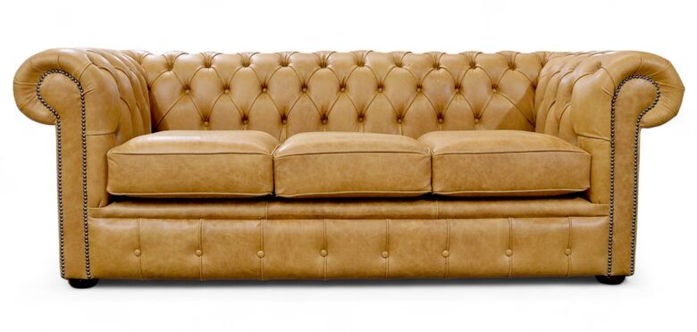Chesterfield 3 Seater Settee Old English Tan Leather Sofa