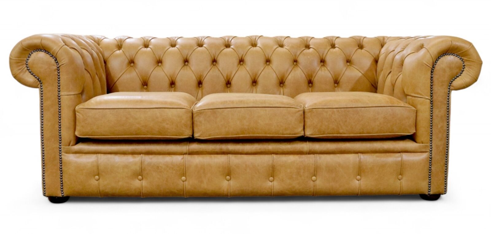 Chesterfield 3 Seater Settee Old English Tan Leather Sofa