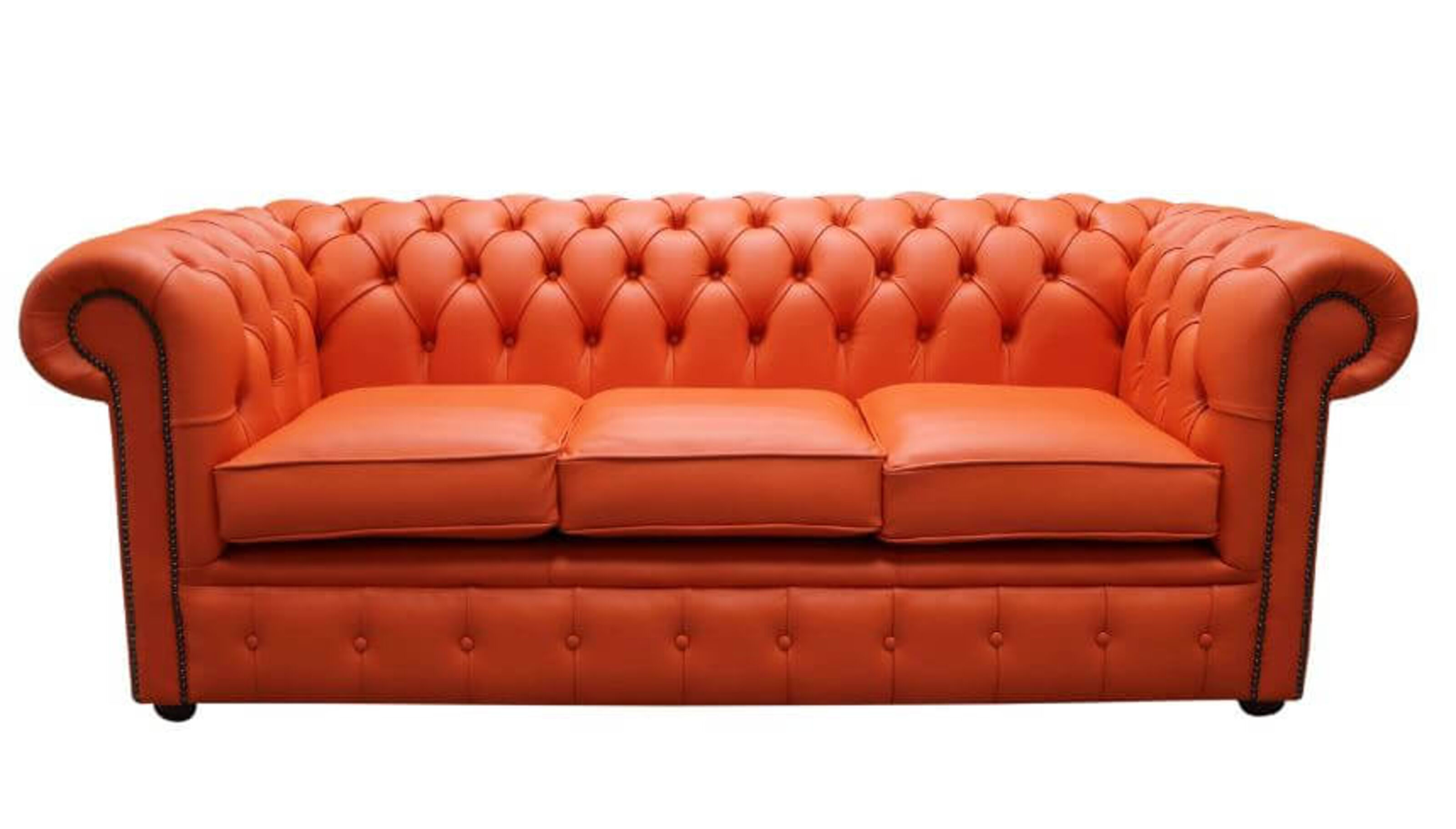 Chesterfield Handmade 3 Seater Sofa, Orange Leather Furniture