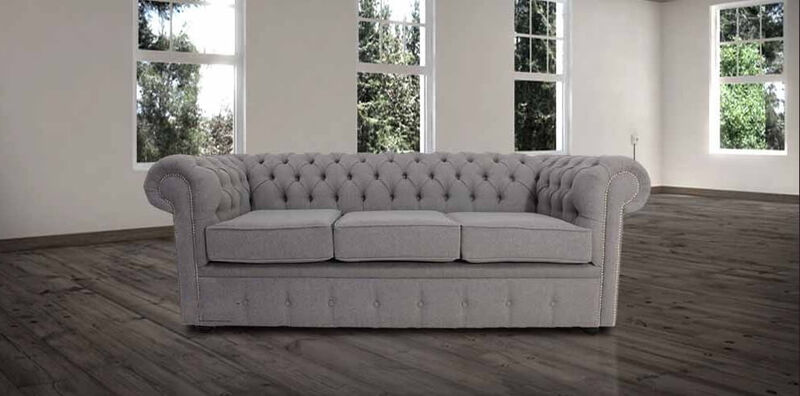 Product photograph of Chesterfield 3 Seater Settee Proposta Steel Grey Fabric Sofa Offer from Designer Sofas 4U