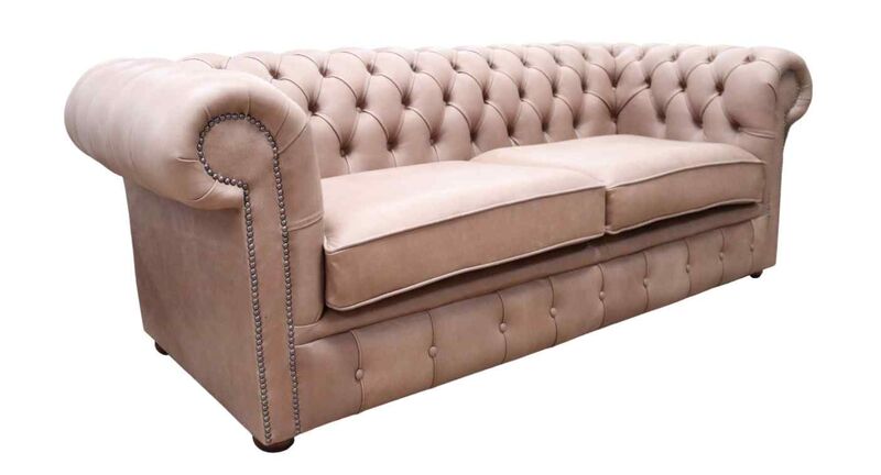 Product photograph of Chesterfield 3 Seater Settee Selvaggio Beaver Brown Leather Sofa from Designer Sofas 4U
