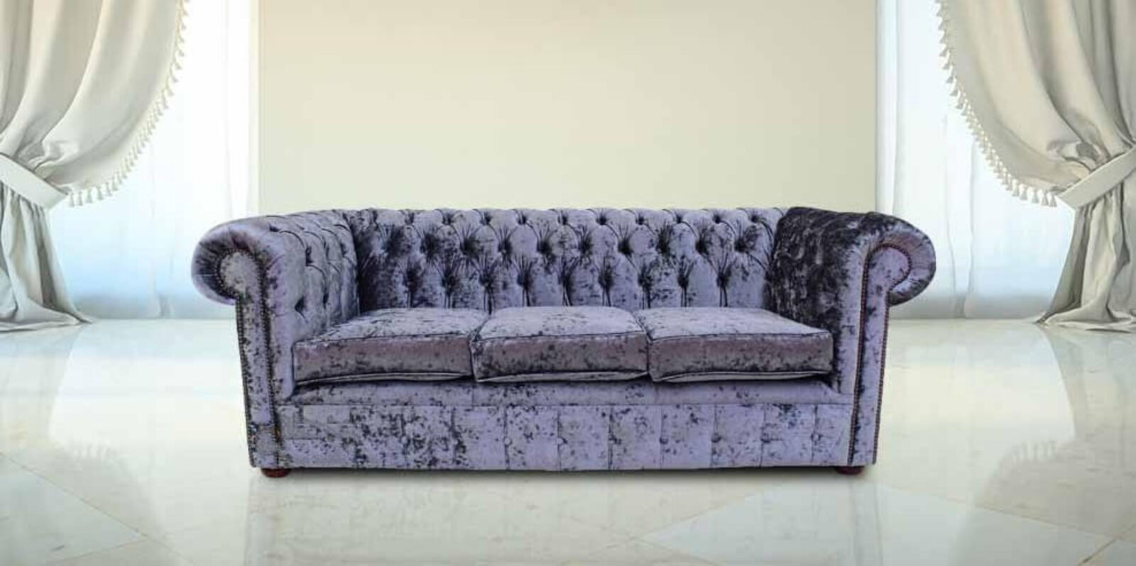 Product photograph of Chesterfield 3 Seater Settee Senso Dusk Velvet Sofa Offer from Designer Sofas 4U