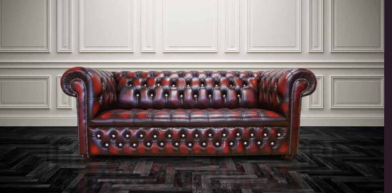 Chesterfield Crystallized Diamond Antique Oxblood Red Leather Sofa
