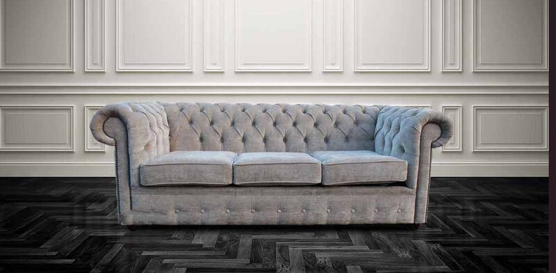 Product photograph of Chesterfield 3 Seater Settee Velluto Hessian Mink Fabric Sofa Offer from Designer Sofas 4U