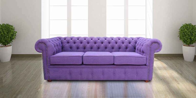 Product photograph of Chesterfield 3 Seater Settee Verity Plain Purple Fabric Sofa Offer from Designer Sofas 4U