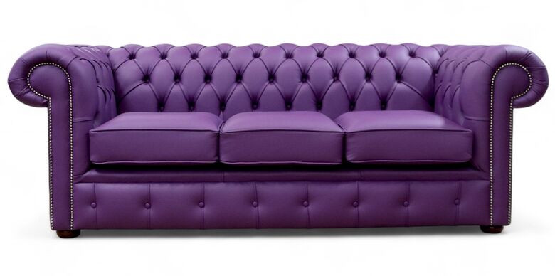 Chesterfield 3 Seater Settee Wineberry Purple Leather Sofa Offer