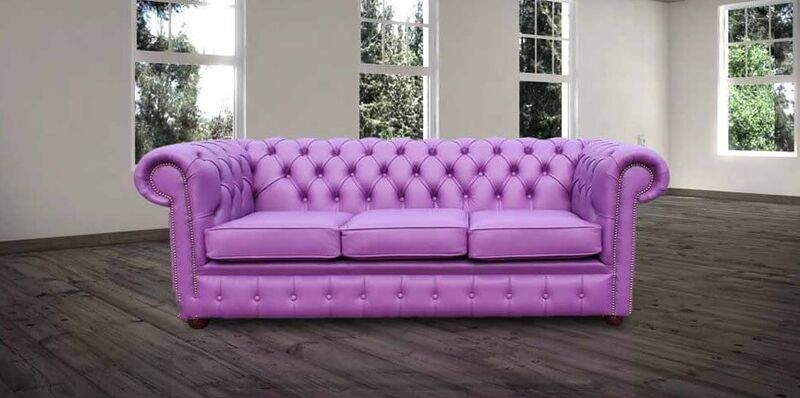 Product photograph of Chesterfield 3 Seater Settee Wineberry Purple Leather Sofa Offer from Designer Sofas 4U