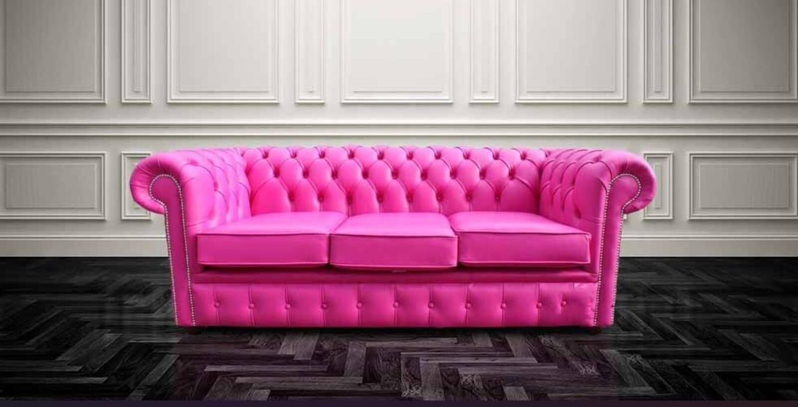 Product photograph of Chesterfield 3 Seater Sofa Settee Fuschsia Pink Leather Sofa Offer from Designer Sofas 4U