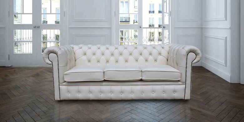 Chesterfield 3 Seater White Leather Sofa Offer