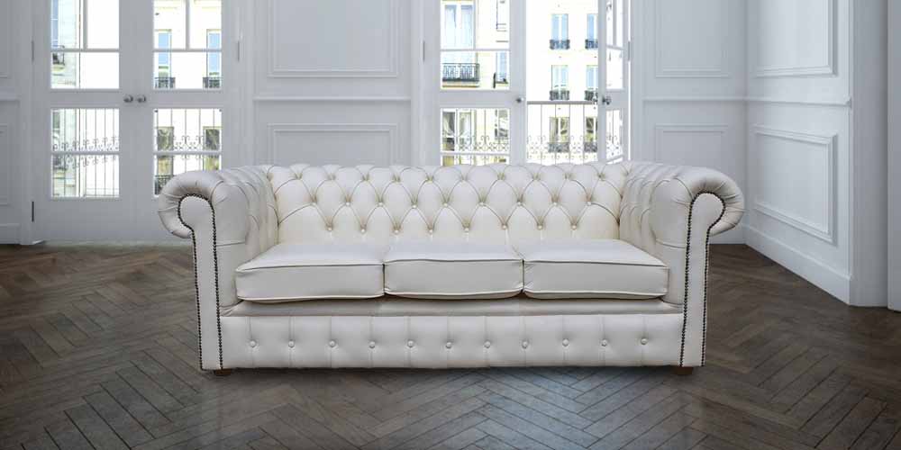 White Leather Antique Chesterfield 3, White Leather Chesterfield Sofa