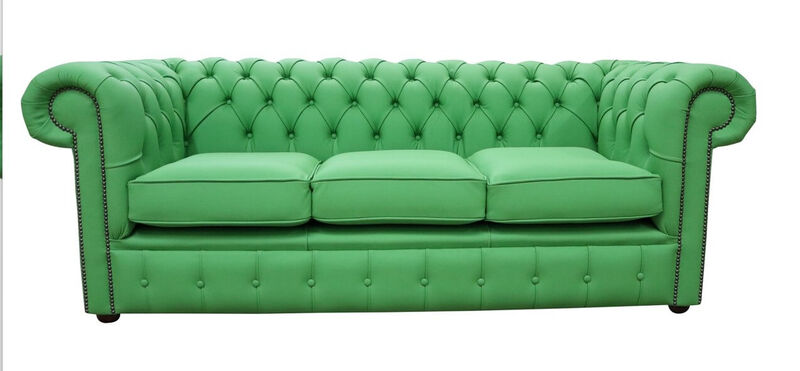 Product photograph of Chesterfield 3 Seater Settee Apple Green Leather Sofa Offer from Designer Sofas 4U