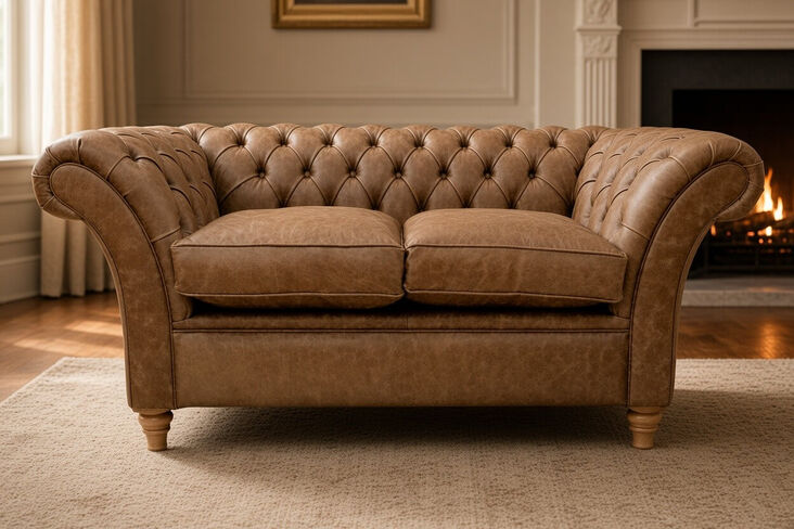 Chesterfield Balmoral 2 Seater Sofa Settee Cracked Wax Tan Leather