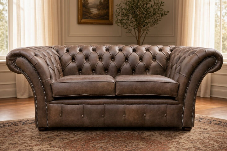 Chesterfield Balmoral 2 Seater Sofa Settee Cracked Wax Tobacco Leather