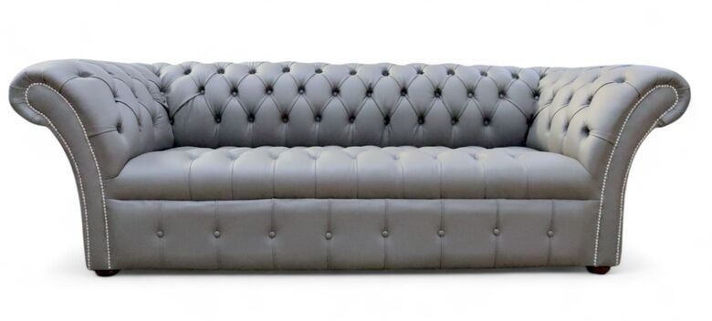 Chesterfield Balmoral 3 Seater Sofa Settee Buttoned Seat Silver Birch Leather