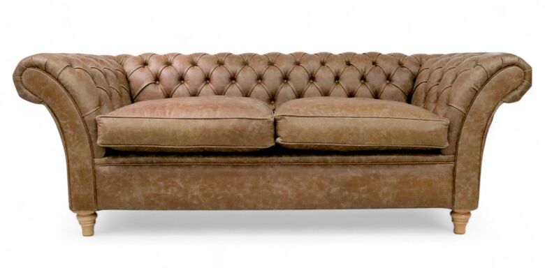 Chesterfield Balmoral 3 Seater Sofa Settee Cracked Wax Tan Leather