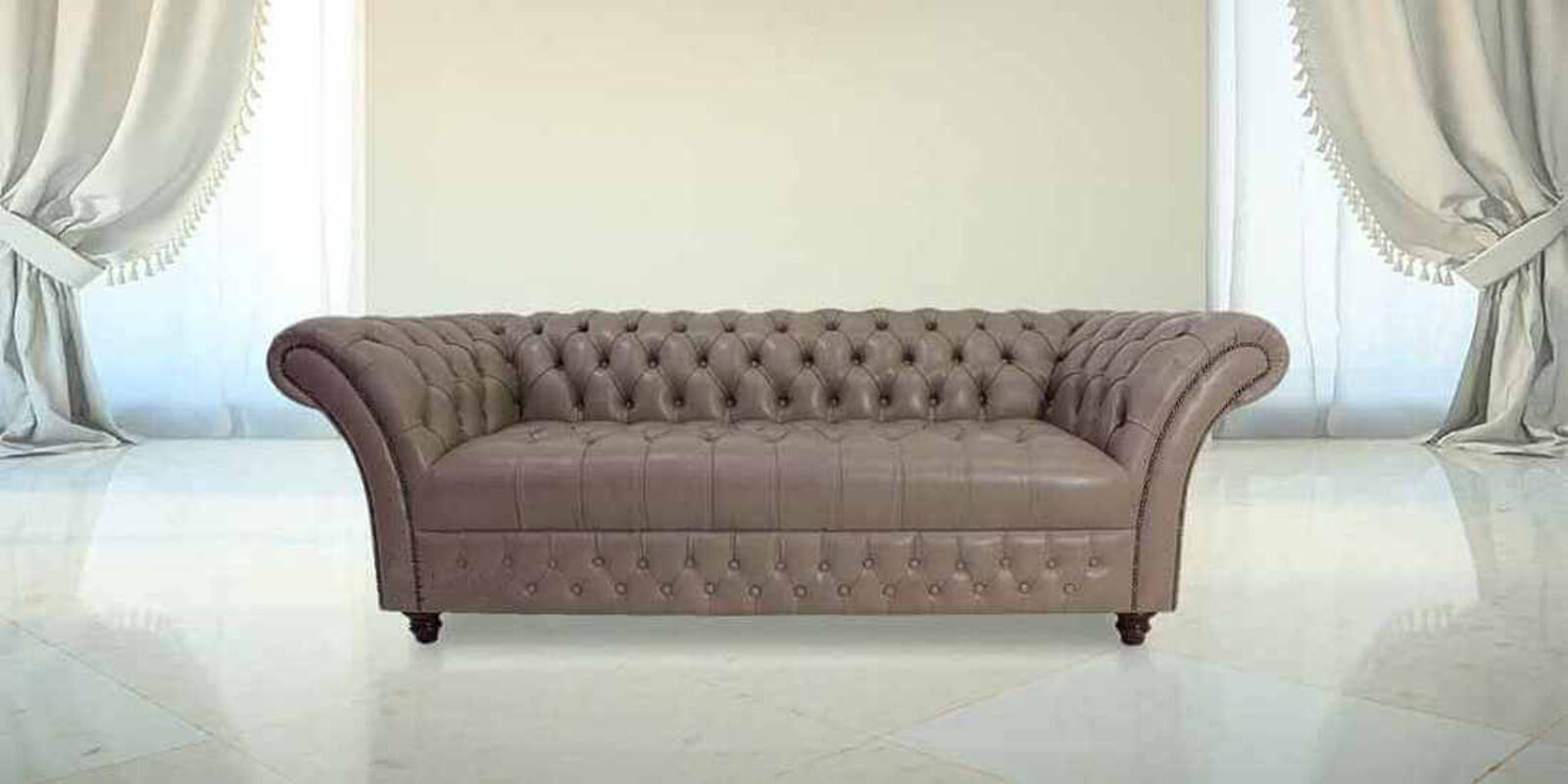 Product photograph of Chesterfield Balmoral 3 Seater Sofa Settee Milton Mushroom Leather Dbb from Designer Sofas 4U