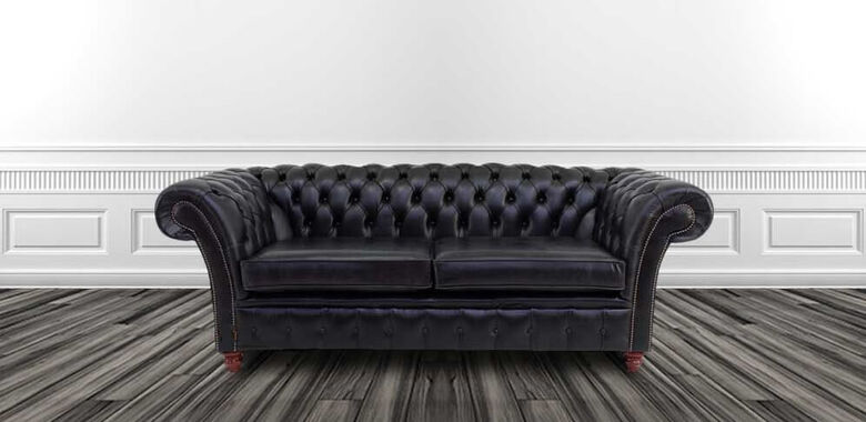 The Graduate Chesterfield 3 Seater Sofa Settee Old English Black Leather