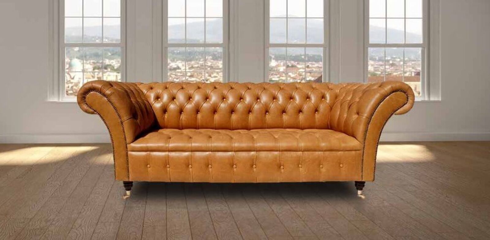 Product photograph of Chesterfield Highgrove 3 Seater Sofa Settee Old English Buckskin Leather from Designer Sofas 4U
