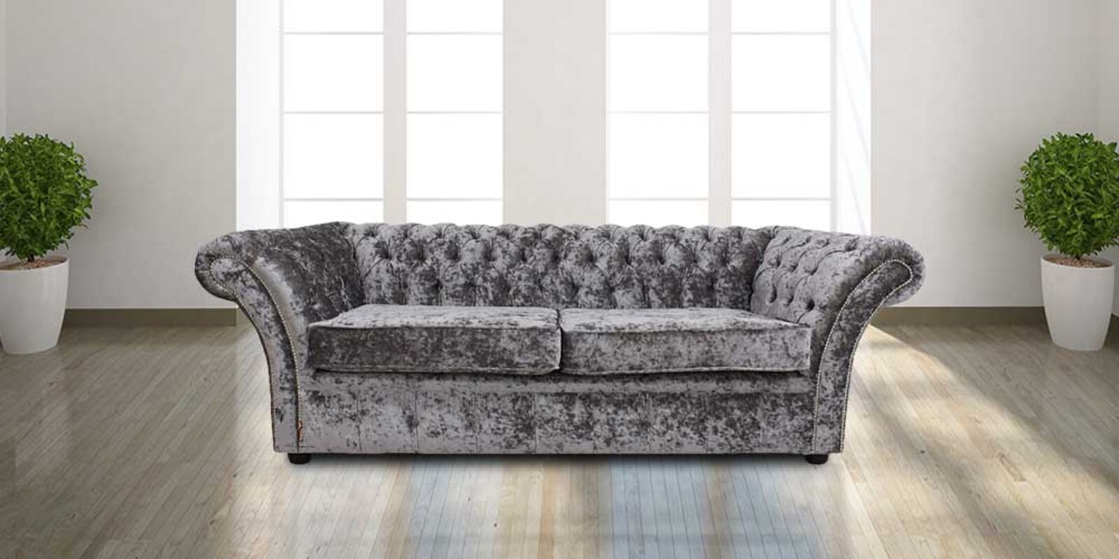 Product photograph of Chesterfield Belmont 3 Seater Sofa Settee Senso Fossil Velvet Fabric from Designer Sofas 4U