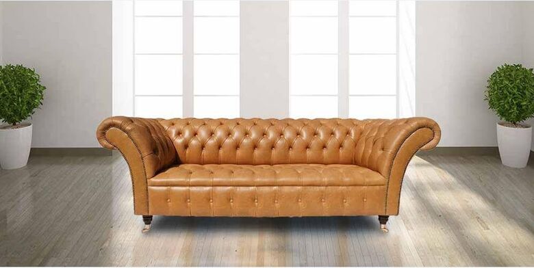 Chesterfield Blenheim 3 Seater Sofa Settee Old English Buckskin Leather