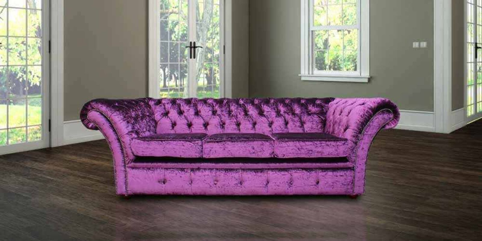 Product photograph of Chesterfield Cambridge Purple 3 Seater Sofa Settee Boutique Crush Velvet Fabric from Designer Sofas 4U