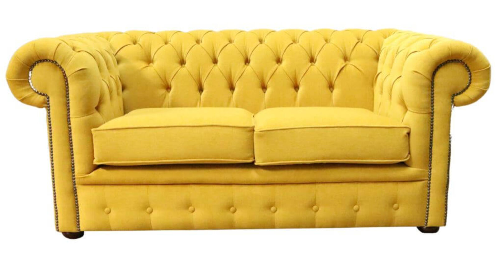 Product photograph of Chesterfield 2 Seater Cantare Mustard Easy Clean Fabric Sofa from Designer Sofas 4U