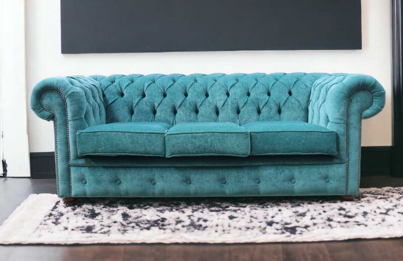 Product photograph of Chesterfield 3 Seater Settee Pimlico Petrol Fabric Sofa Offer from Designer Sofas 4U