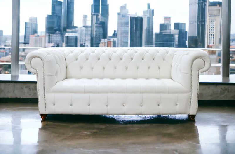 Product photograph of Chesterfield Crystal Diamond White Buttoned Seat Leather Sofa Offer from Designer Sofas 4U