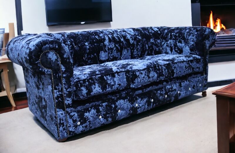 Product photograph of Chesterfield Crystal Diamond 3 Seater Lustro Sapphire Blue Amp Hellip from Designer Sofas 4U