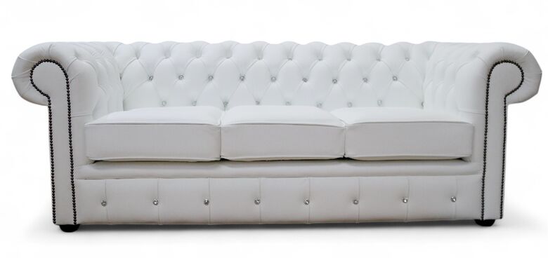 Chesterfield Crystal Diamond White Leather Sofa Offer
