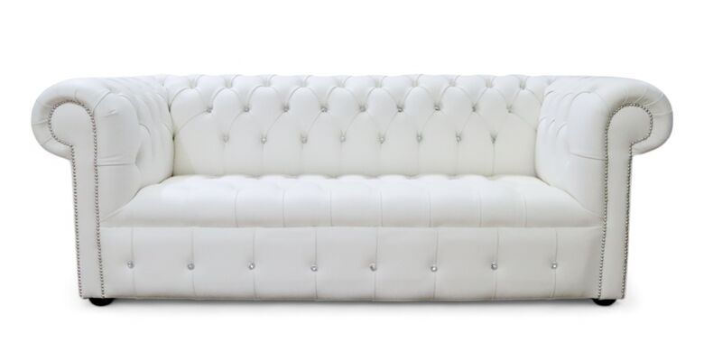 Chesterfield Crystal Diamond White Buttoned Seat Leather Sofa Offer