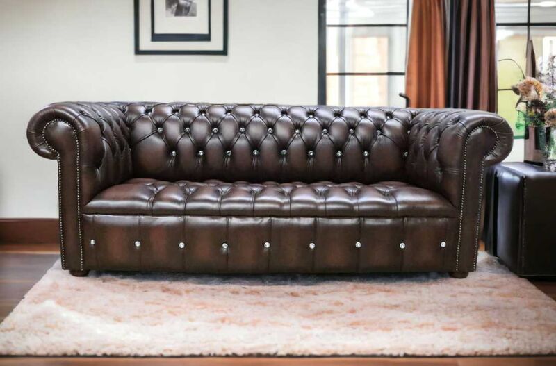 Product photograph of Antique Brown Chesterfield Crystallized Diamond Leather Sofa Amp Hellip from Designer Sofas 4U