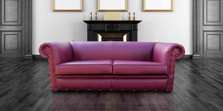 Chesterfield Decor 3 Seater Settee Vele Aubergine Leather Sofa
