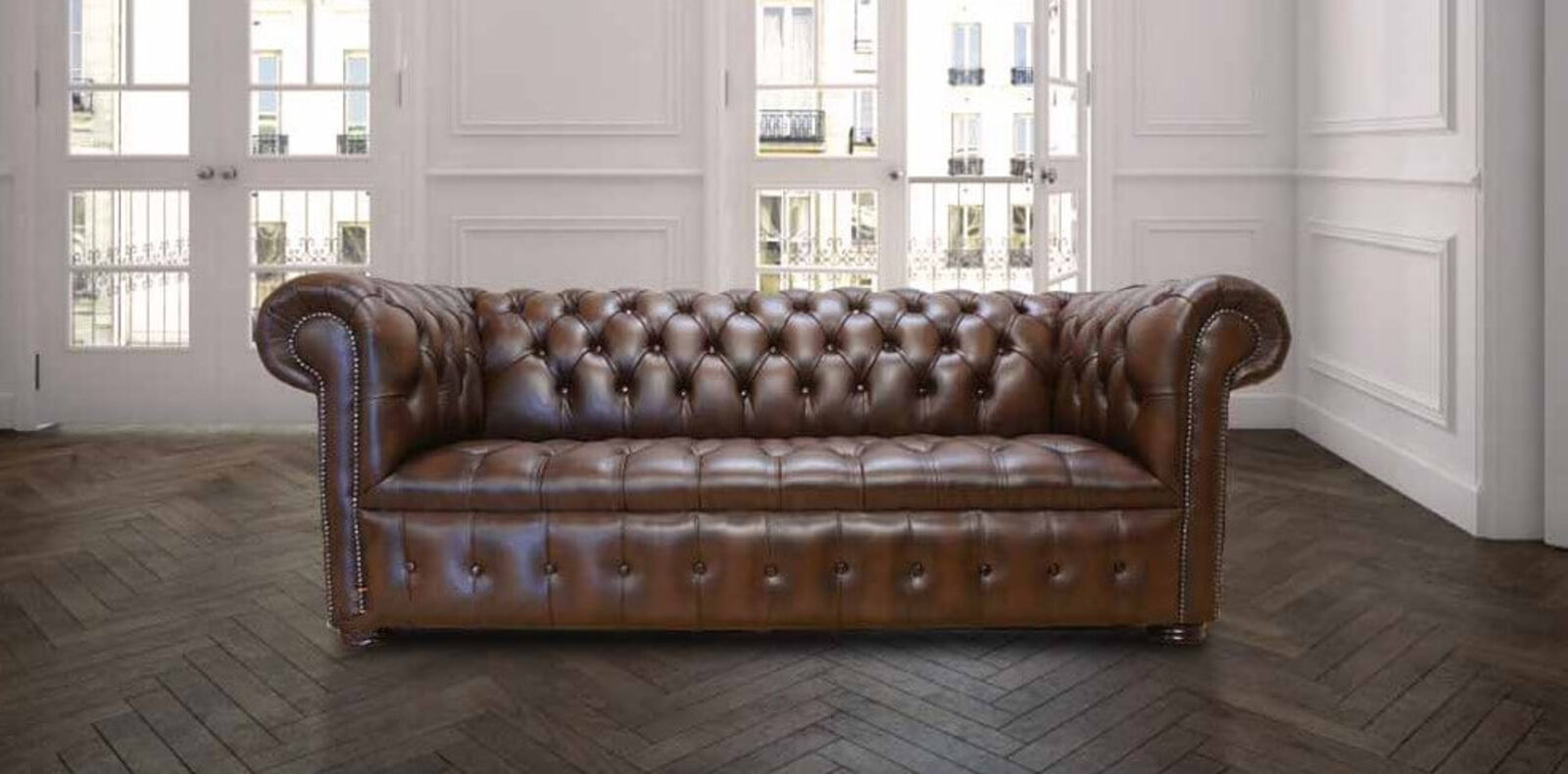 Product photograph of Chesterfield Edwardian 3 Seater Leather Sofa Offer Antique Brown from Designer Sofas 4U