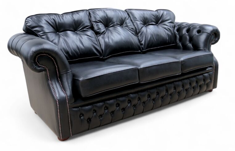 Chesterfield Era 3 Seater Sofa Old English Black Real Leather