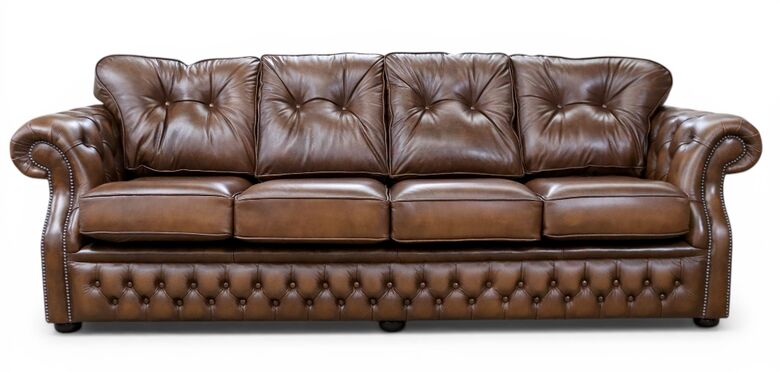 Chesterfield Era Traditional 4 Seater Sofa Antique Tan Leather - Timeless & Comfortable