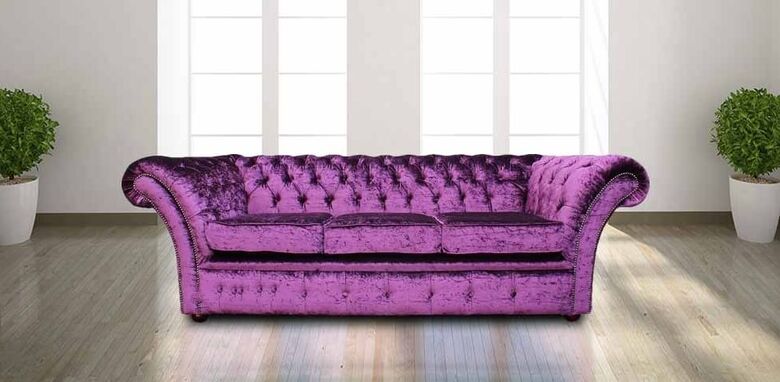 Chesterfield Grosvenor Purple 3 Seater Sofa Settee Boutique Crush Velvet Fabric