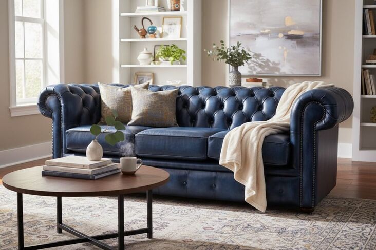 Antique Blue Leather Chesterfield Sofa –  Seater