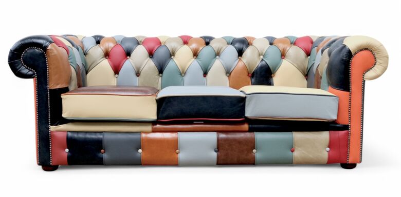 Chesterfield Harlequin Patchwork 3 Seater Leather Sofa
