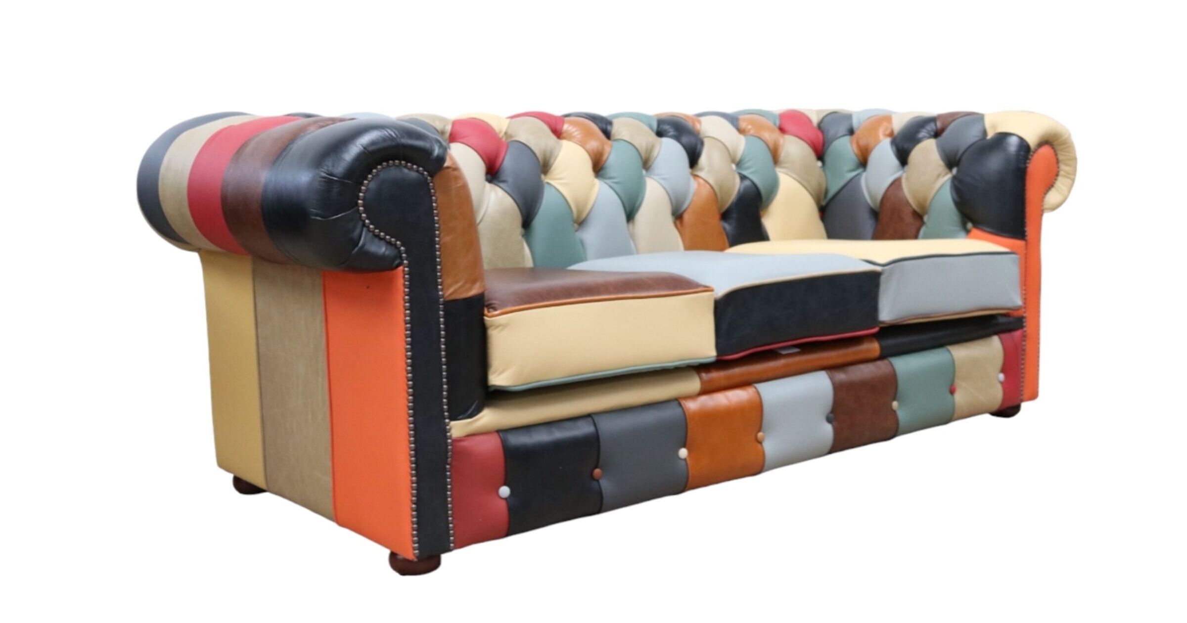Chesterfield Harlequin Patchwork 3 Seater Leather Sofa DesignerSofas4U