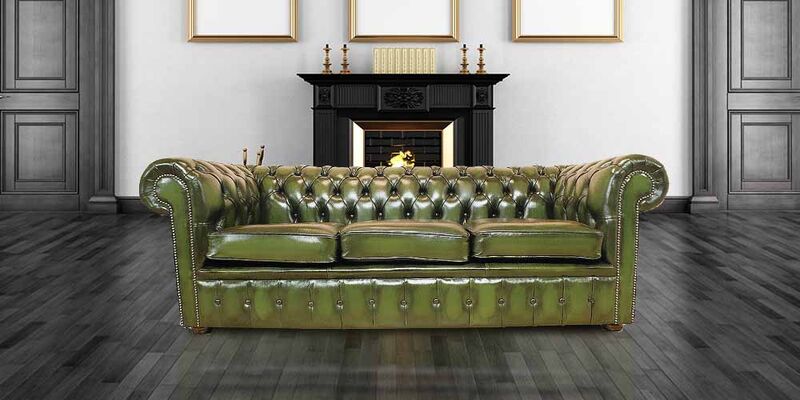 Product photograph of Chesterfield Holyrood 3 Seater Antique Green Leather Sofa Offer from Designer Sofas 4U