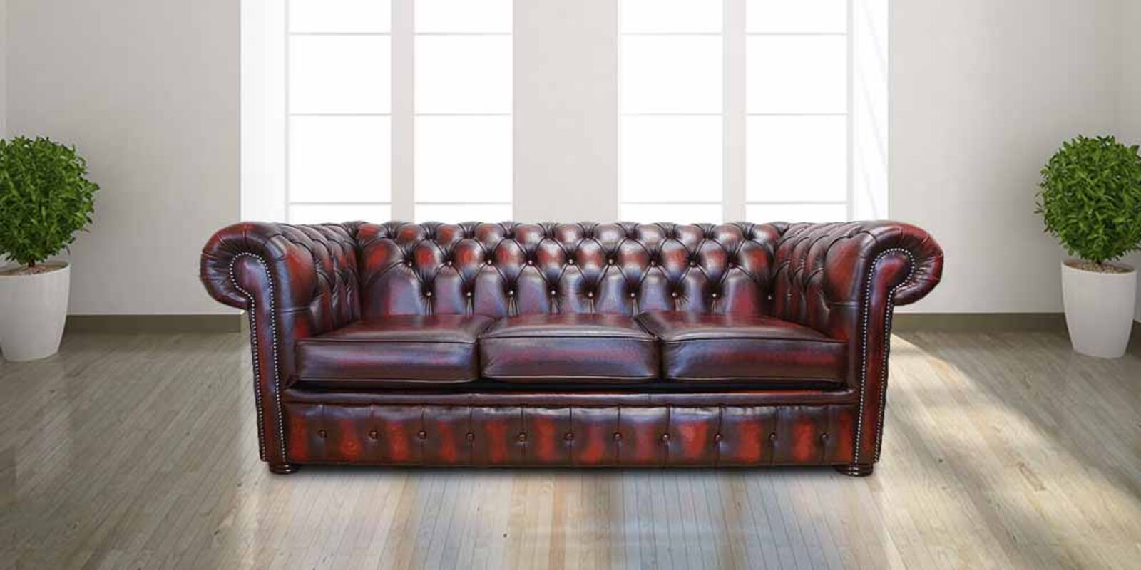 Product photograph of Chesterfield Holyrood 3 Seater Antique Oxblood Leather Sofa Offer from Designer Sofas 4U