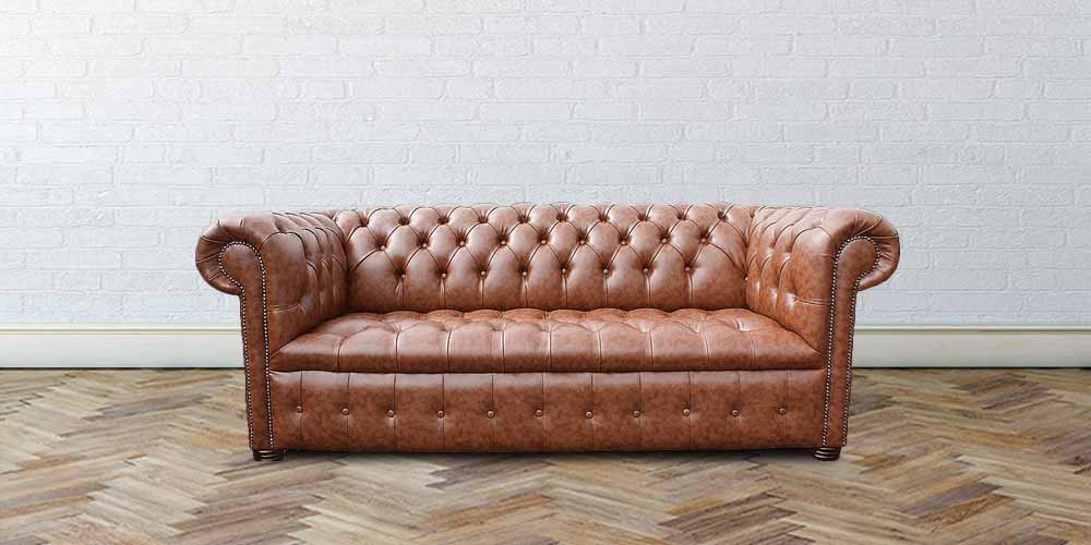 Camal Faux Leather Chesterfield, Camel Faux Leather Sofa