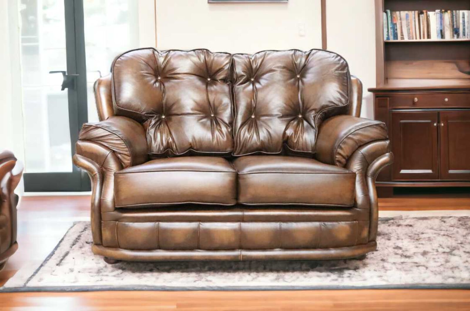 Product photograph of Antique Tan Leather Chesterfield Knightsbridge 2 Seater Settee Sofa Designersofas4u from Designer Sofas 4U