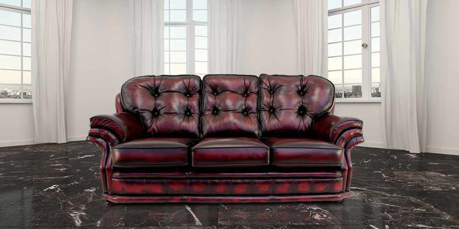 Product photograph of Rub Off Antique Oxblood Leather Chesterfield Knightsbridge 3 Seater Settee Traditional Chesterfield Sofa Designersofas4u from Designer Sofas 4U